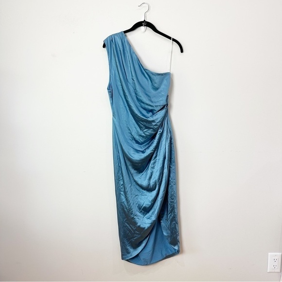 Elliatt Cassini Dress Cadet Blue One Shoulder Satin Wedding Prom Cocktail Formal - Picture 4 of 9